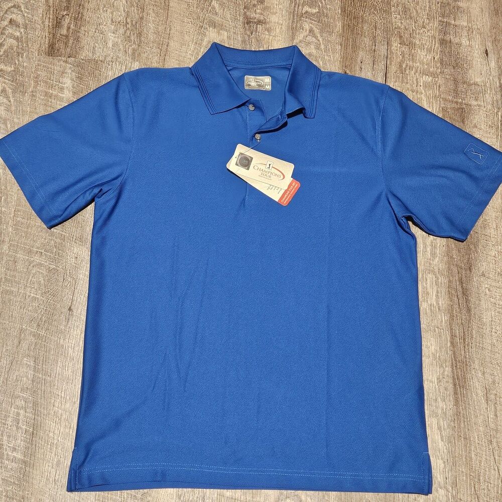 Champions Tour Dry Golf Men's Olympian Blue Short Sleeve Polo Shirt Size Medium